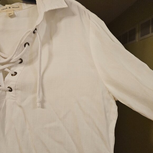 Cloth & Stone for Anthropologie white lace-up tunic top - Picture 4 of 6
